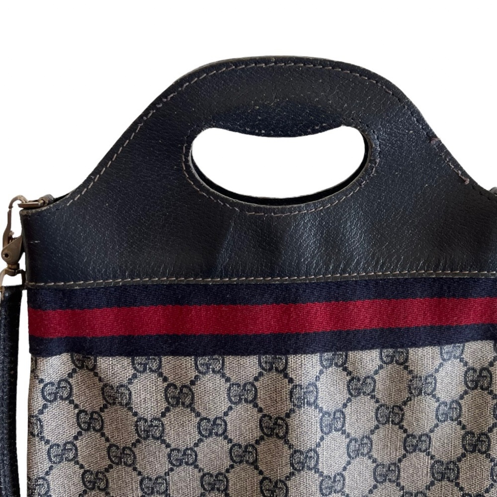 Gucci • RARE Vintage GG Web Monogram Navy PVC Leather Purse Tote Bag Handbag - Picture 7 of 16